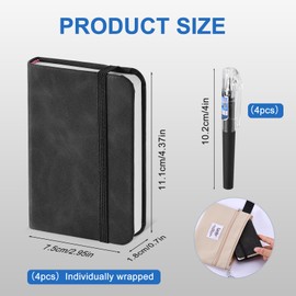 UPUPGO 4 Stück Notizbuch A7, Notizbuch Klein mit 1 Stiften, Notizblock A7 Blanko mit Gummizug 11,1 × 7,5 cm, 100 Blatt Dickes Papier, Taschen Notizbücher aus PU Leder für Schule, Arbeit und Meetings