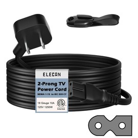 Elecan 45 Degree Flat Plug Replacement Vizio LED TV Power Cord 15 Ft, NEMA 1-15P to Polarized IEC 320 C7 AC Supply Wall Cable 2 Slot 2-Prong Angled for Sound Bar Smart HDTV -ETL+ Organizer