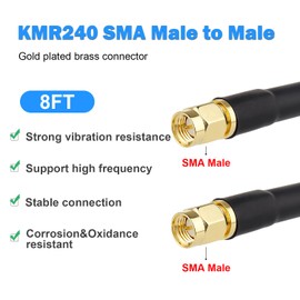MOOKEERF SMA Male to SMA Male Coaxial Cable 50 ohm KMR240 Coax Cable Ultra Low Loss Antenna Extension Cable with SMA Connector for 3G/4G/5G/LTE Network Equipment, GPS, RF Radio to Antenna (8FT)