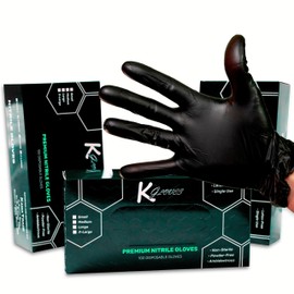 KGloves ® • Black nitrile disposable gloves • Latex and dust free • High fit • Pack of 100 • Veterinary medical use tattoo chef beautician (XL, Black)