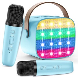 LED Karaoke Machine with 2 Microphones, Mini Karaoke System with 7 Voice Effects, Portable Bluetooth Karaoke Speaker for Children and Adults, Perfect for Parties and Family Reunions