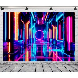 DePhoto 7x5FT Neon Backdrop Glow in The Dark Party Neon Birthday Decorations Live Video Photography Background