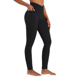 Sunzel Butt Lifting Scrunch Leggings for Women with Pockets No Front Seam Crossover Workout Booty Yoga Pants Tummy Control 28" Inseam Black X-Large