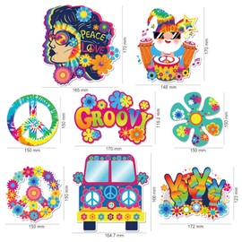 HOWAF Pack of 30 60s Hippie Theme Party Foil Swirl Decorations, 60s Groovy Party Retro Flowers Cutouts Peace Sign Hanging Swirl Ceiling Decorations for 60s Hippie Decoration