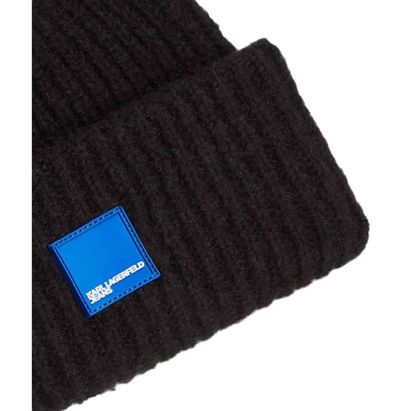 KARL LAGERFELD JEANS Women's Box Logo Beanie Hat, black