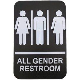 Kraken Bath Co. - ADA All Gender Restroom Sign with Braille and Adhesive - 9" x 6" - Self Adhesive Included - Easy To Hang Sign For Gender Neutral Restrooms