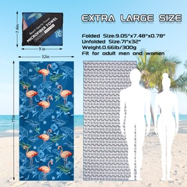 MEQUER Beach Towels For Adults, Microfibre Beach Towel, 180x80cm Extra Large Quick Dry Sand Free Beach Towel, Lightweight Swimming Towel Travel Towel for Beach, Pool, Gym, Camping (Flamingo Blue DIY)