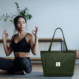 WLLWOO WLLWOO Yoga Bags for Women with Yoga Mats Bags Carrier Carryall Canvas Tote for Pilates Shoulder for Travel Office Beach Workout, Military Green1, One Size