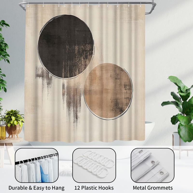 seteuret Black and Beige Boho Shower Curtain - Abstract Geometric