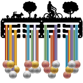 CREATCABIN Cycling medal holder, bicycle medal hanger, medal stand, for hanging awards, wall mounting, room decor, 3-line design, for 60+ medals for cyclists, 29 x 13 cm