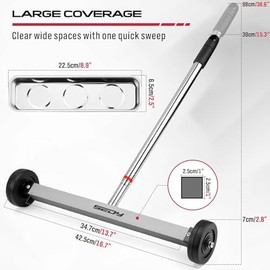 Magnet Sweeper Magnetic Nail Roller: 17-Inch Heavy Duty Magnet Nail Pickup Rolling Tool with Telescoping Adjustable Handle 8.8-Pound Capacity Ideal for Workshop Garage Yard Construction Cleanup