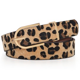 SANSTHS Women Faux Leather Chic Belts for Jeans Pants Fashion Ladies Belt Solid Color with Gold Curved Pin Buckle, Leopard S