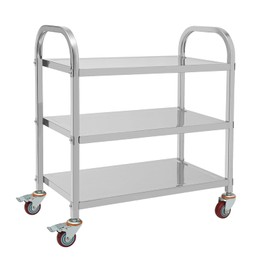 Heavy Duty Stainless Steel Utility cart, Industrial Serving Cart W/ Wheels, 3 Shelf 360°Rotation Storage Trolley Cart W/Locking Wheels( 30*16*33in), for Kitchen Catering Hotels Restaurant Home