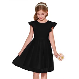 Haloumoning Girls Tutu Dress Ruffle Short Sleeve Fluffy Summer Party Tulle Dress for Kids 5-14Y Black