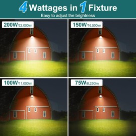 kadision LED Flood Light with 4 Selectable Wattage 200W/150W/100W/75W, Dusk-to-Dawn Photocell, 22000lm 5000K 100-277V IP66 Waterproof Trunnion Mount Outdoor Parking Lot Lights, ETL Listed