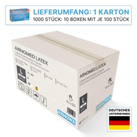 1000 x ARNOMED Disposable Gloves L, Latex Gloves White (10 x 100 Pieces), Disposable Gloves, Powder-Free, Latex Disposable Gloves, Cleaning Gloves, Latex Gloves, Disposable / Disposable Gloves XS, S,