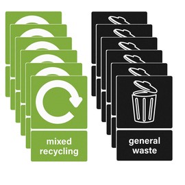 COWANIEE 12 Pcs Recycling Stickers for Bins,150mm×100mm Mixed Recycling Sticker,Bin Stickers Recycling and General Waste