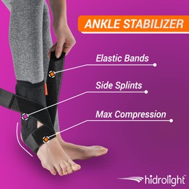 HIDROLIGHT - Ankle Brace - Compression Ankle Support, Adjustable - Stabilize Ligaments, Fasciitis Relie, Achilles Tendon, Minor Sprains, Injury Recovery, Sprained Ankle- Sports, Men & Women -Black, XS
