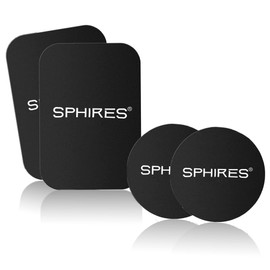 SPHIRES 4 Pack Metal Plate for Magnetic Phone Car Mount 2 X Round and 2 X Rectangular Metal Plate for Car Magnetic Phone Holder (Black With Hole) (4x Sphires)