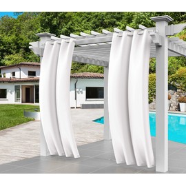 Comlax Outdoor Curtain Weatherproof, White Curtains Balcony with Eyelet Top Bottom, Waterproof, Windproof, Privacy Screen and Sun Protection for Porch, Gazebos, Pergola, Gardens, Pack of 1