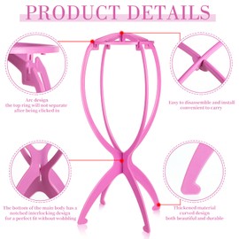 obeoby 3 Pack Wig Stand, Portable Wig Holder Pink Wig Head Stand for All Wigs Travel Wig