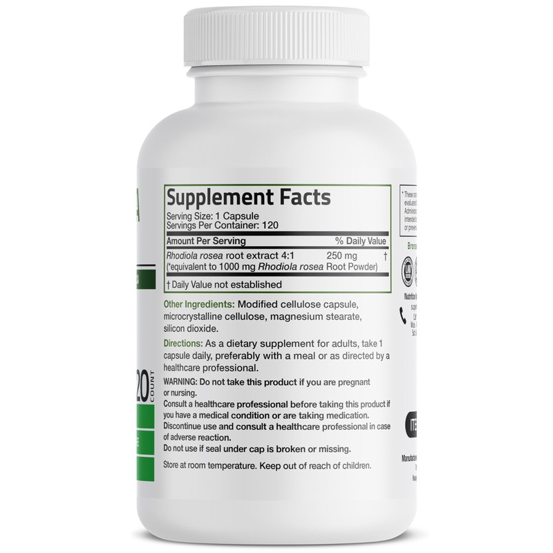 Bronson Rhodiola Rosea Vegetarian Capsules - Adaptogenic Herb - Brain,