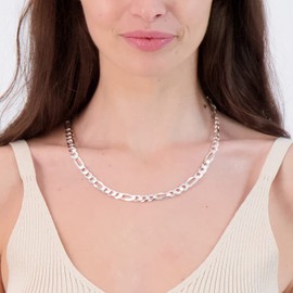 PORI JEWELERS 925 Sterling Silver 7.5mm Figaro Chain Necklace 22-Inch, Silver