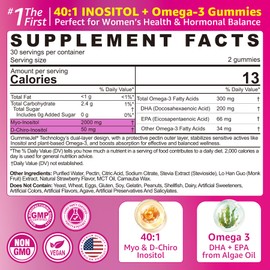 Myo-Inositol & D-Chiro Ideal 40:1, Inositol + Omega-3(3:1) Gummies, Hormone Balance for Women | Sugar Free Inositol Gummies w/Omega 3 DHA:EPA (3:1), Inositol Supplement for Cycle Health, Vegan, 60 Ct
