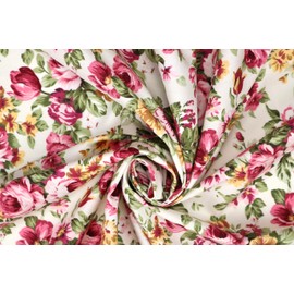 Pyrhan Rose Peony Daisy Floral 100% Pure Cotton Prints – 45 inches (112 cm Approx) Wide Fabric Sold by The metre - Perfect for Sewing Projects and Dress Making. (Blue Brown) (Light-Pink)