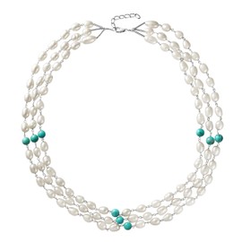 Franki Baker Sterling Silver White Pearls & Turquoise Gemstone Necklace