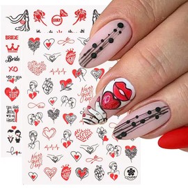 Love Heart 3D Self Adhesive Nail Decal Valentine's Day Design for Nail Art Stickers Decals Romantic English Letter Rose Wedding Kiss Lips Abstract Lady Design Couple Nail Supplies Gel Polish Manicure