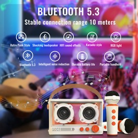 HCXMDY Mini Karaoke Machine: with Bluetooth and Wireless Microphone for Adults Kids, Karaoke Speaker for Family, Home Party, Outdoor Camping, Christmas Birthday Gifts (White)