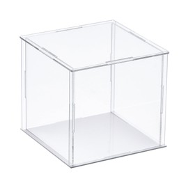 TA-VIGOR Acrylic Clear Display Box, 20 x 20 x 20cm Assemble Countertop Case Cube Storage Box Organizer Stand Dustproof Protection Showcase with White Base for Collectibles Storage