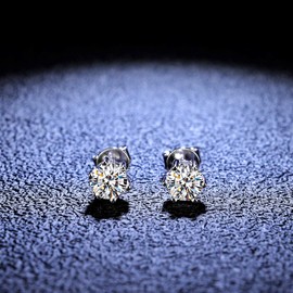 Springlight Moissanite 925 Sterling Silver Stud Earrings,0.5ct/1ct D Color VVS1 Clarity Round Moissanite Diamond Earrings, Moissanite Jewelry Birthday Gifts for Her. (0.5CT(5.2MM)/Pair)