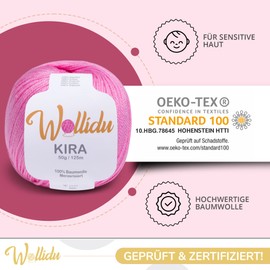 Wollidu Kira 100% Cotton for Knitting and Crocheting 10 x 50 g Set Crochet Yarn Pink