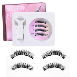 Akmcw Magnetic Eyelashes with Applicator Reusable Magnetic Lashes No Glue Needed Natural Look False Eyelash Kit Easy to Wear and Remove(UP and Down Marked）