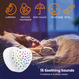 BEREST Sound Machine for Babies, Adults & Kids | 15 Soothing Sounds Featuring White Noise & 9 Lullabies, Cry Sensor, Star Projector | Mini, Rechargeable, Travel Friendly