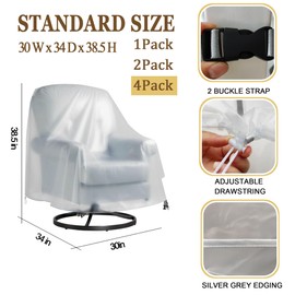 IndigoTempest9 Frosted PVC Outdoor Swivel Lounge Chair Cover – Soft, Waterproof, Semi-Transparent, Heavy-Duty Patio Rocking Chair Protector, All-Weather, 4-Pack (30" W x 34" D x 38" H )