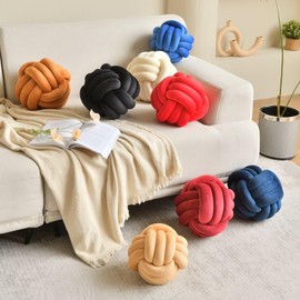 LUSJNGE Black Decorative Throw Knot Pillow Ball for Home Chair Sofa Aesthetic Round Velvet Knotted Pillow Cushion (Black, 8.7 inches)
