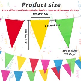 Lange Wimpelkette, CIYIN 100 m Wimpelkette bunt mit 250 Dreiecksflaggen, Groß Wimpelkette aus Nylongewebe, Girlande für Outdoor und Indoor, Geburtstage, Partydekorationen