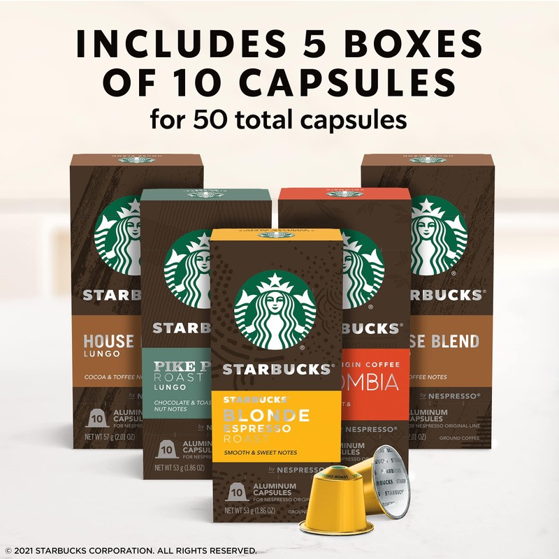 Starbucks by Nespresso Original Line Mild Variety Pack Coffee, 50-count