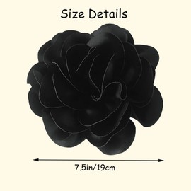 ULIFEBETTER 7.5in Dainty Satin Fabric Rose Flower Brooch, Camellia Flower Brooches and Pins Extra Large Fabric Flower Brooch Pins for Women Wedding Party Dance Dress Clothes Accessories (Black)