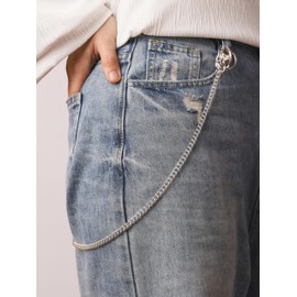 Sacina Gothic 2 Pieces of Silver-tone Chunky Pants Chain, Wallet Belt Chain, Goth Grunge Punk Accessories, Y2k Accessories