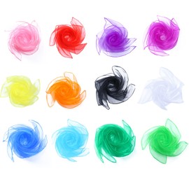 Yolistar Pack of 12 Colourful Juggling Cloths, 60 x 60 cm Dance Cloths, Colourful Chiffon Cloths, Children's Show & Adult Performance Dance Scarves for Dancing, Juggling, Sensory, Dance Cloths