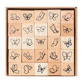 25 pcs Wooden Rubber Stamp Set, Butterfly Pattern Wood Stamps for Journal, Diary, Scrapbook, Planner, Letter, DIY Craft, Card Making