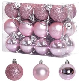 BSTMOME 24 PCS 3CM Christmas Balls, Party Ornaments, Shatterproof Ball Hanging for Xmas Tree Party Decoration Frosted Ball, Matte, Shiny (Pink)