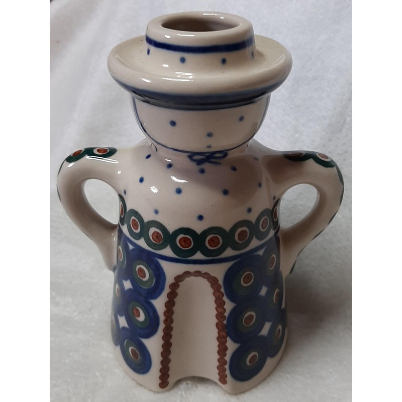 Dekorativer Kerzenhalter aus Keramik, traditionelles Design mit weißen und blauen