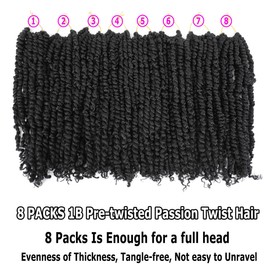 Passion Twist Hair 14 Inch 8 Packs, Pretwisted Passion Twist Crochet Hair for Black Women, Crochet Passion Twist Hair Pre-Looped, Bohemian Pre Looped Passion Twist Crochet Hair 1B