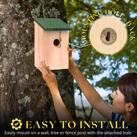 2x Wooden Bird House Nest Box Garden Birdhouse Nesting Boxes With Green Hinged Roof For Easy Cleaning