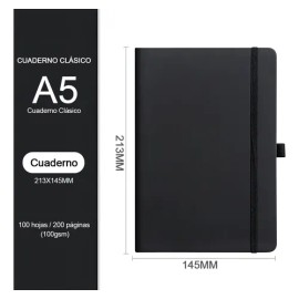 Cuaderno de rayas tamaño A5 (con 10 bolígrafos) 200 páginas, paquete de 10 unidades Negro